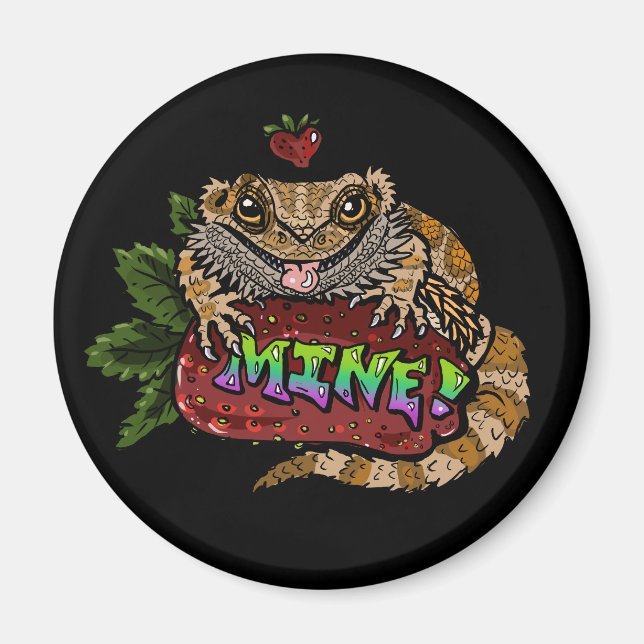 Strawberry Beardie Dragon "MINE!"   Magnet (Front)