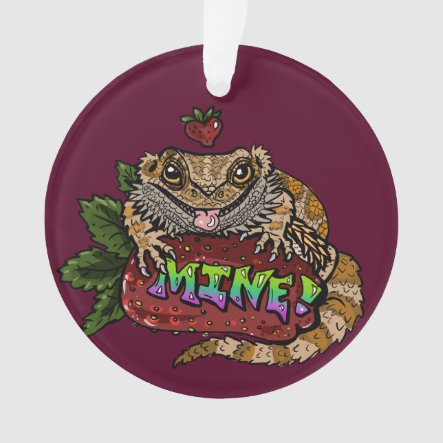 Strawberry Beardie Dragon "MINE!"  Ornament (Front)
