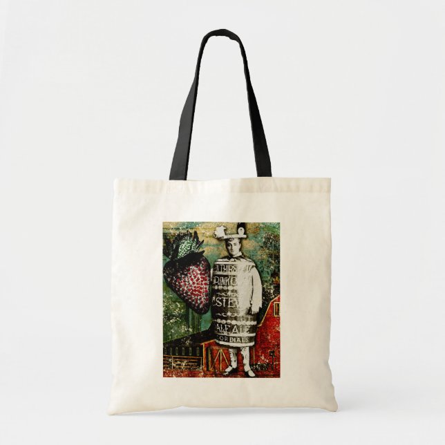 Strawberry Beer Guy - Vintage Ephemera Collage Tote Bag (Front)