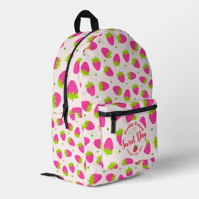 Strawberry  Beige Printed Backpack (Back Corner Left)