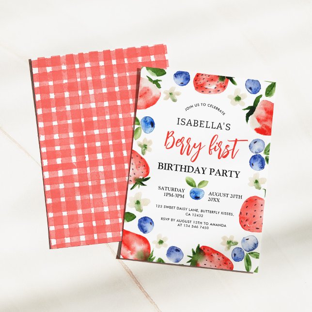 Strawberry Berry 1st Birthday Invitation (Creator Uploaded)