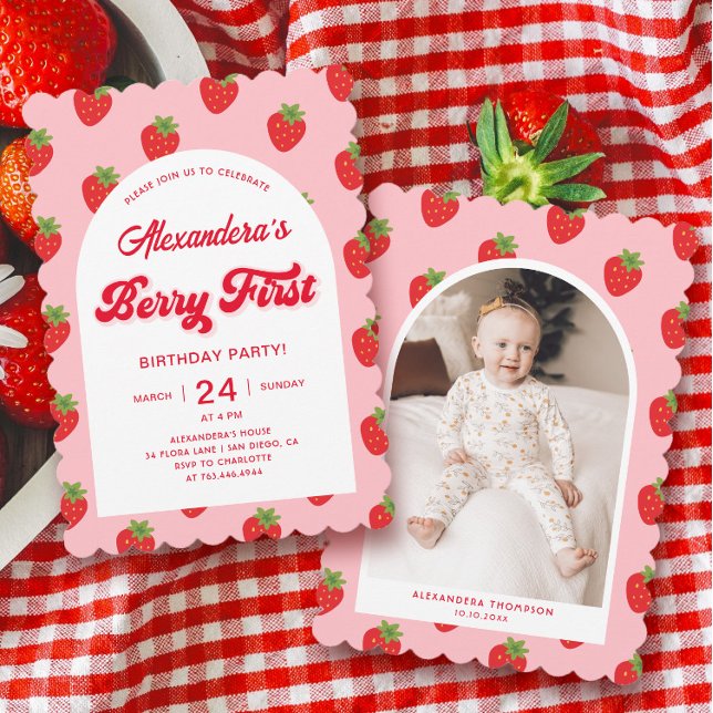 Strawberry Berry 1st Birthday Photo  Invitation (Creator Uploaded)