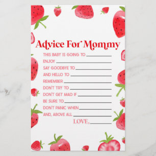 Strawberry Berry Advice Baby Shower Game Activity Stationery