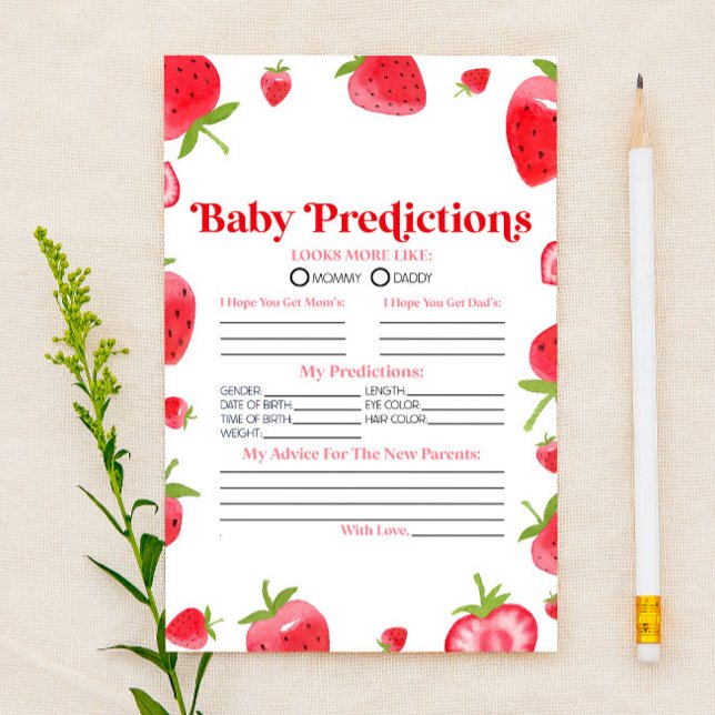 Strawberry Berry Baby Shower Predictions Activity Stationery (Creator Uploaded)