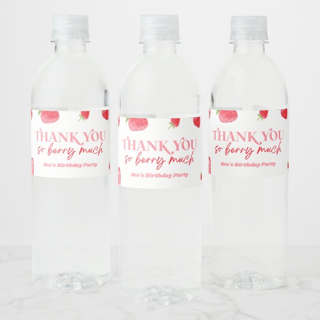 Strawberry Berry Birthday Party Favour  Water Bottle Label (Bottles)