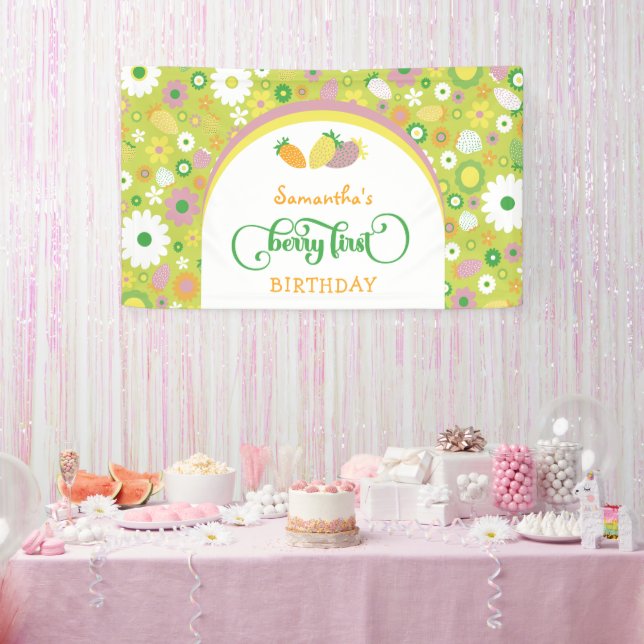 Strawberry 'Berry First' 1st Birthday Banner (Party)