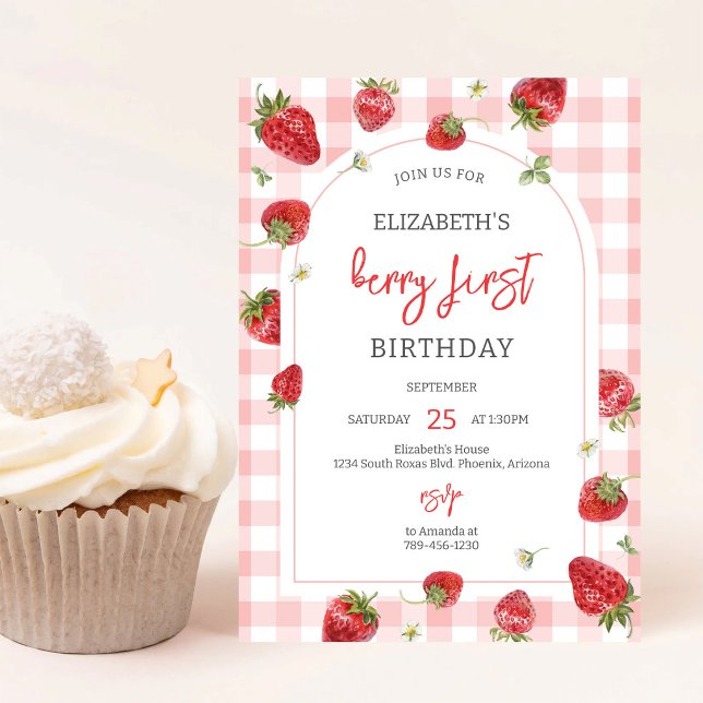 Strawberry Berry First 1st Birthday Invitation (Creator Uploaded)
