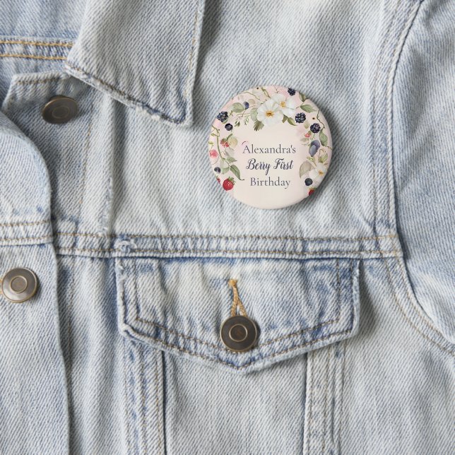  Strawberry Berry First 1st Birthday Party  6 Cm Round Badge (In Situ)