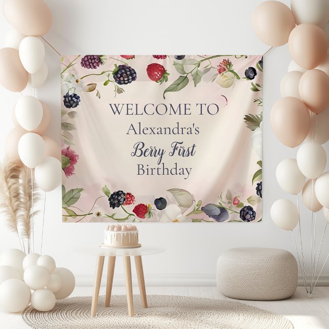  Strawberry Berry First 1st Birthday Party  Banner (Creator Uploaded)
