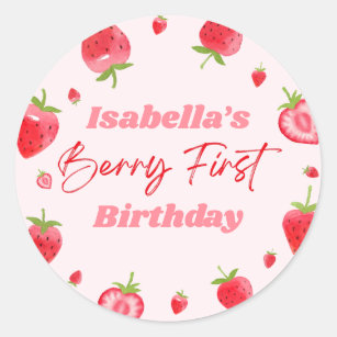 Strawberry Berry First 1st Birthday Party Classic Round Sticker