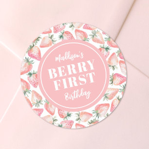 Strawberry Berry First 1st Birthday Party Classic Round Sticker