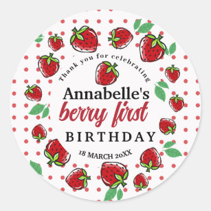 Strawberry Berry First 1st Birthday  Party Classic Round Sticker