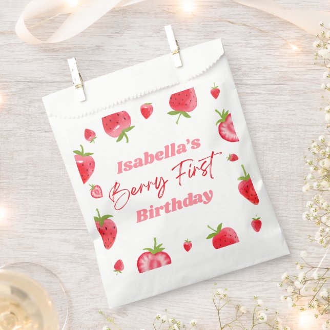 Strawberry Berry First 1st Birthday Party Favour Bags (Clipped)