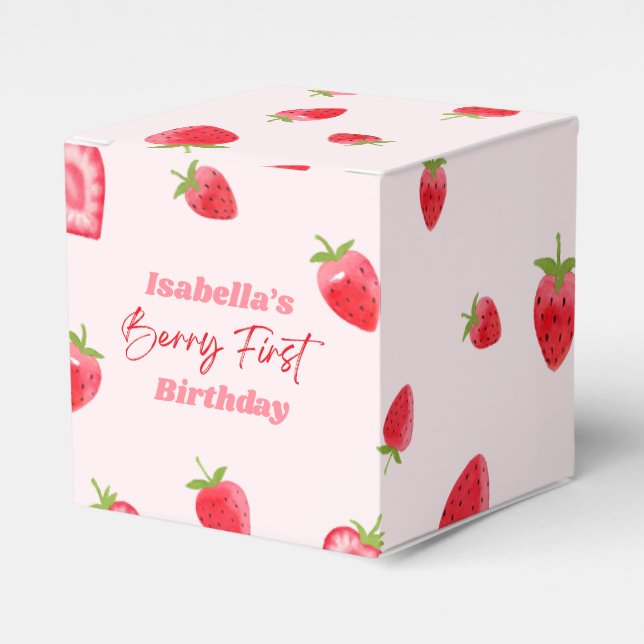Strawberry Berry First 1st Birthday Party Favour Box (Front Side)