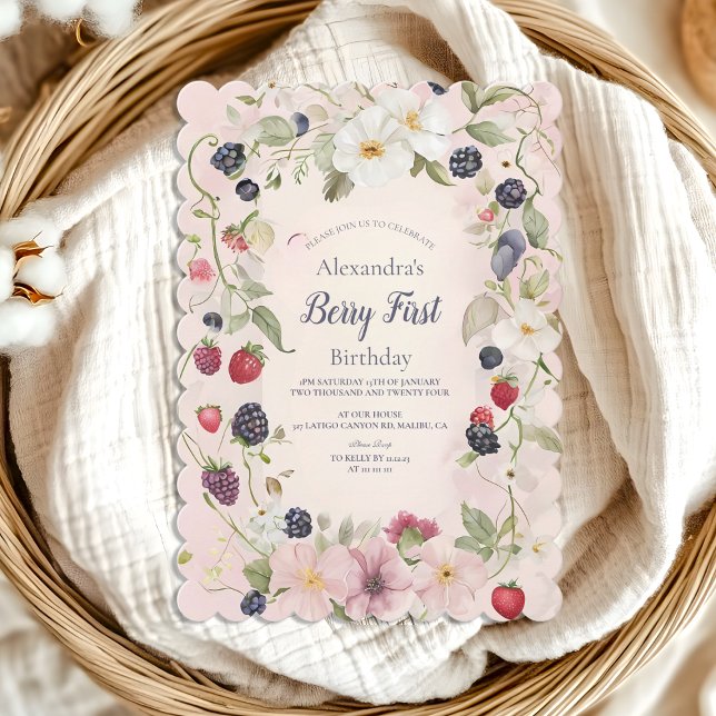  Strawberry Berry First 1st Birthday Party  Invitation (Creator Uploaded)