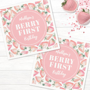 Strawberry Berry First 1st Birthday Party Napkin