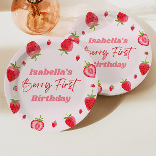 Strawberry Berry First 1st Birthday Party Paper Plate