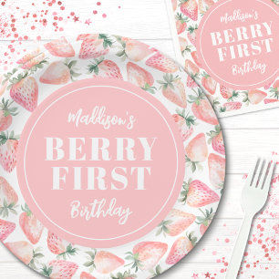 Strawberry Berry First 1st Birthday Party Paper Plate
