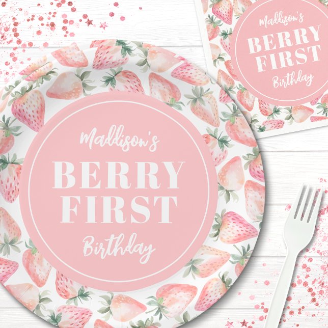 Strawberry Berry First 1st Birthday Party Paper Plate (Strawberry Berry First 1st Birthday Party Paper Plates)