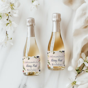 Strawberry Berry First 1st Birthday Party Sparkling Wine Label