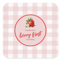 Strawberry Berry First 1st Birthday Pink Gingham