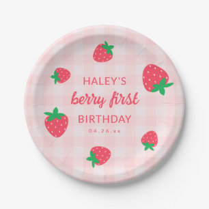 Strawberry Berry First 1st Cute Baby Pink Birthday Paper Plate