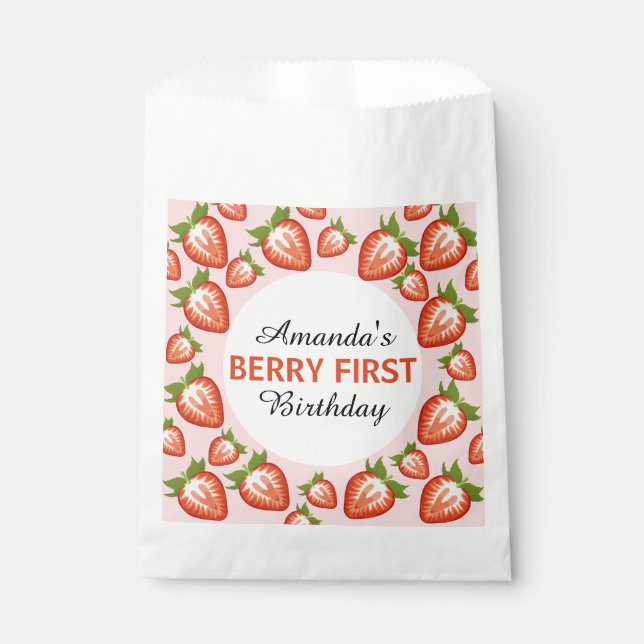 Strawberry Berry first birthday baby Girl pink  Favour Bags (Front)