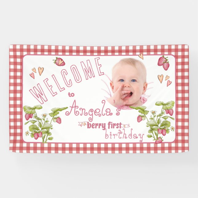 Strawberry Berry First Birthday Banner (Horizontal)