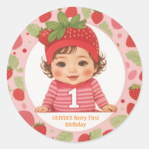 Strawberry Berry First Birthday Classic Round Stic Classic Round Sticker