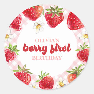 Strawberry Berry First Birthday Classic Round Sticker