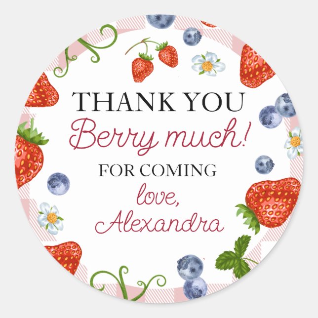 Strawberry Berry First Birthday Classic Round Sticker (Front)