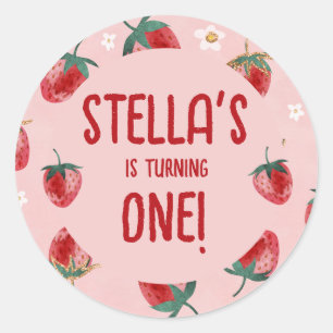 Strawberry Berry First birthday Classic Round Sticker