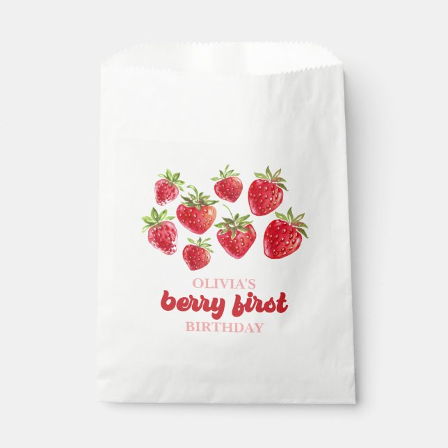 Strawberry Berry First Birthday Favour Bags (Front)