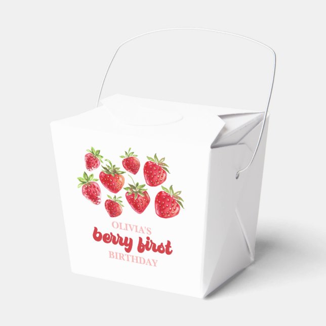 Strawberry Berry First Birthday Favour Box (Front Side)