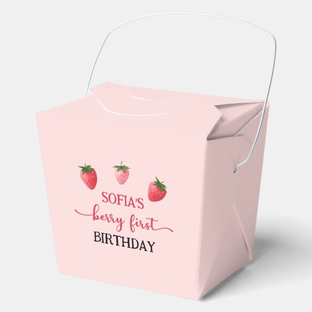 Strawberry Berry First Birthday Favour Box (Front)