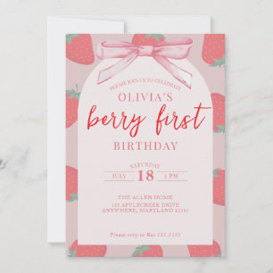 Strawberry Berry First Birthday Girl Invitation