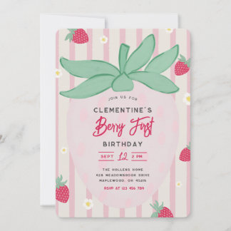 Strawberry Berry First Birthday Invitation