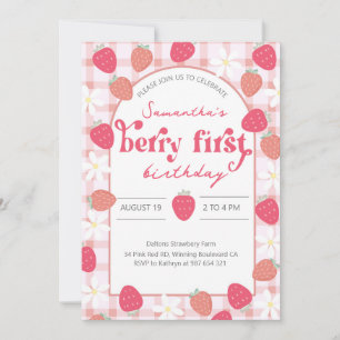 Strawberry Berry First Birthday Invitation