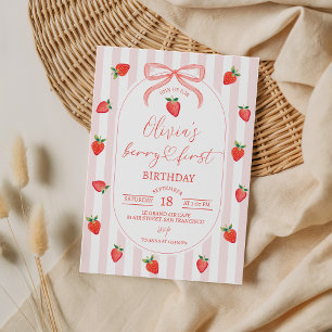 Strawberry Berry First Birthday Invitation