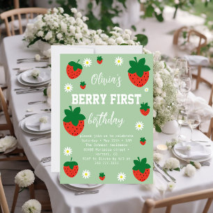 Strawberry Berry First Birthday Invitation