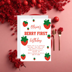 Strawberry Berry First Birthday Invitation