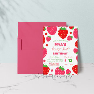 Strawberry Berry First Birthday Invitation