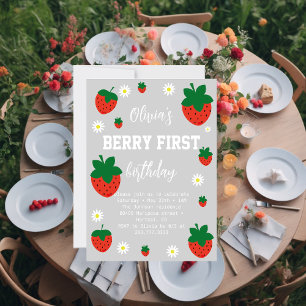Strawberry Berry First Birthday Invitation