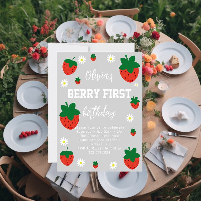 Strawberry Berry First Birthday Invitation (Creator Uploaded)