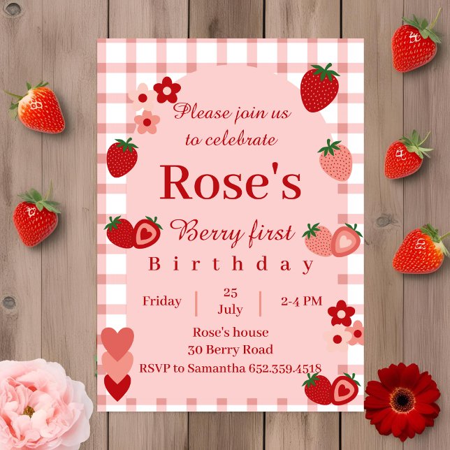 Strawberry, Berry first Birthday invitation (Creator Uploaded)