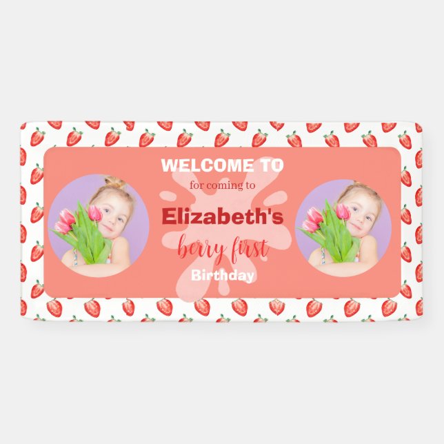 Strawberry Berry First Birthday Invitation Banner (Horizontal)