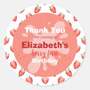 Strawberry Berry First Birthday Invitation Classic Round Sticker