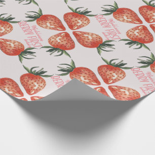 Strawberry Berry First Birthday Name Wrapping Paper