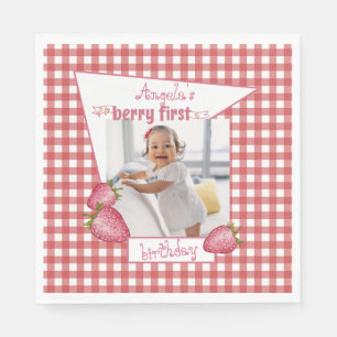 Strawberry Berry First Birthday Napkin