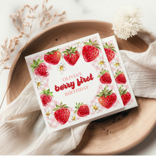 Strawberry Berry First Birthday Napkin